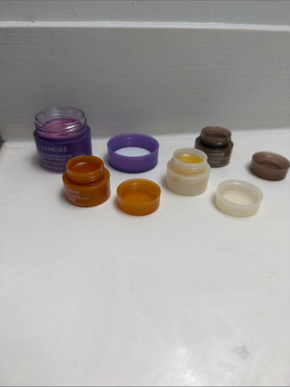 LANEIGE Mini Lip Masks Trio - Purple, Orange, Cream, Brown
